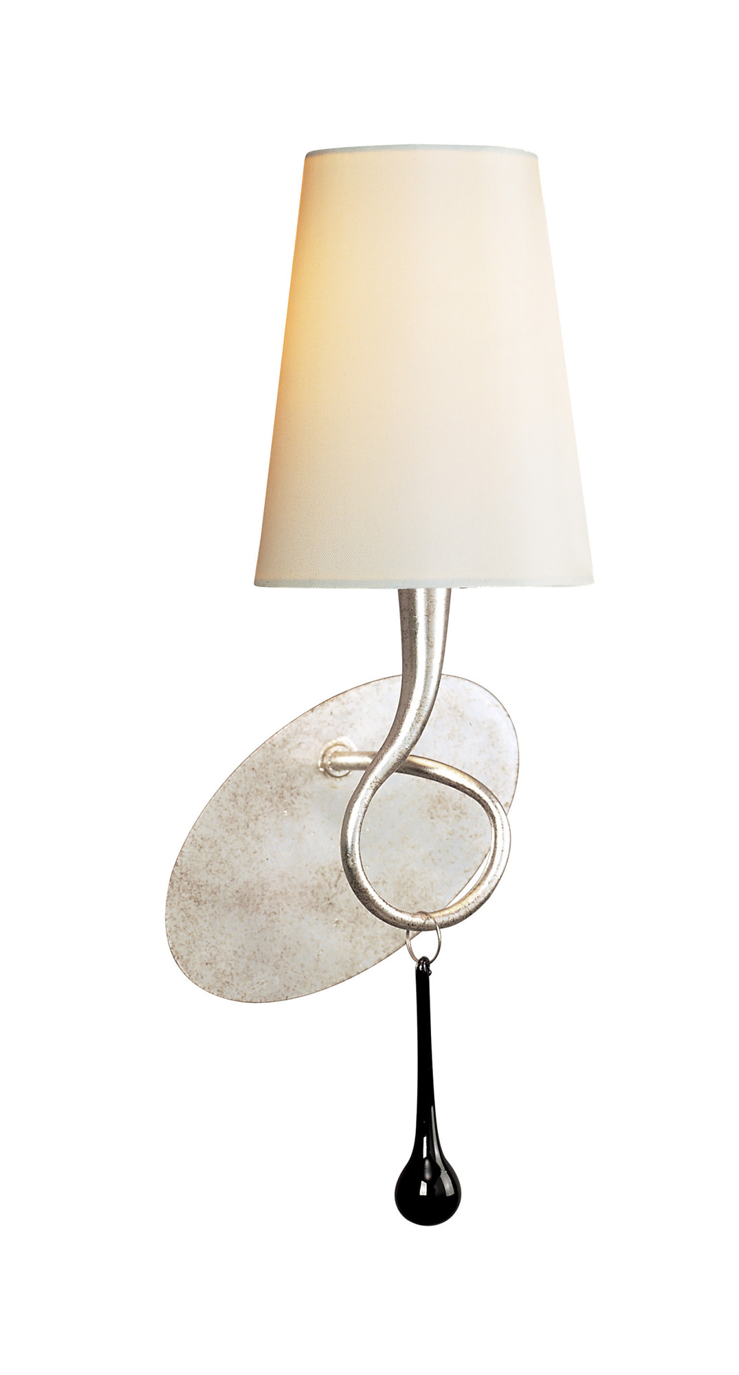 M0538/CS  ## Paola Wall Lamp 1 Light E14; Silver Painted With Cream Shade & Black Glass Droplets